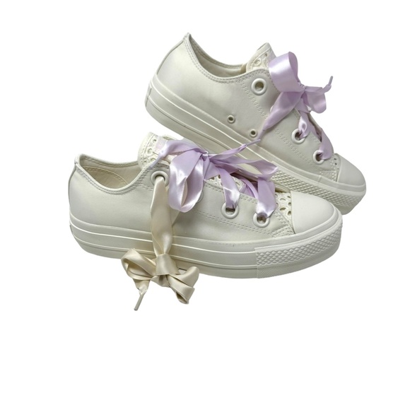 Converse Chuck Taylor Lift Platform Low Shoe Women Sneakers Egret Canvas A10301C - Picture 8 of 9